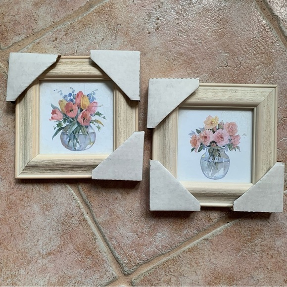 Other - Set/2 Framed floral prints in weathered wood frames farmhouse pastel country